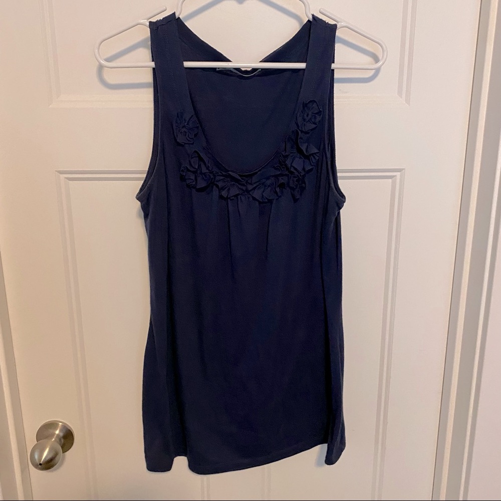Navy tank top with flower neck detail size M